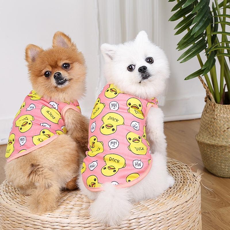 Spring and summer dog pet cat clothes accessories big yellow duck cat vest mesh transparent sales pet dog supplies