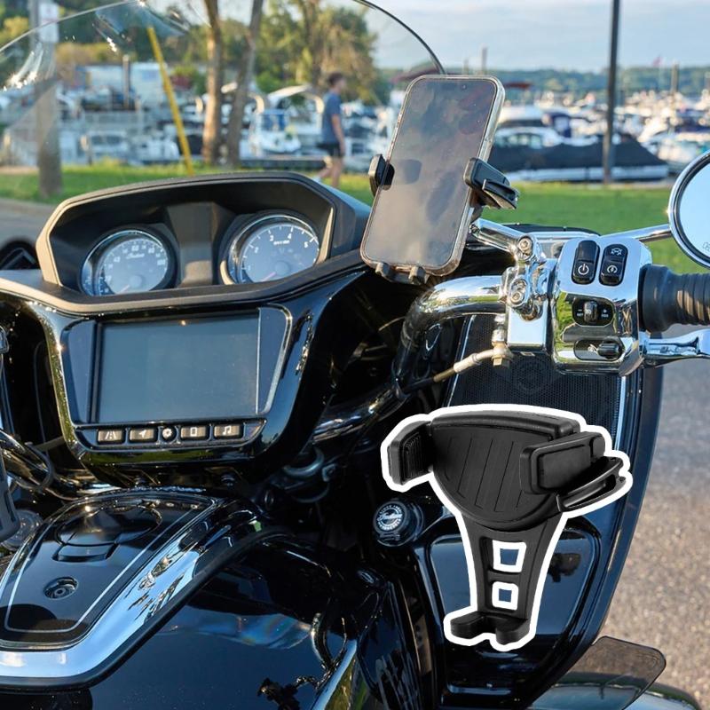 Innovative Offset Base Motorcycle Phone Mount with 360 Rotation Metal Plastic Phone Support for Stable Navigation View