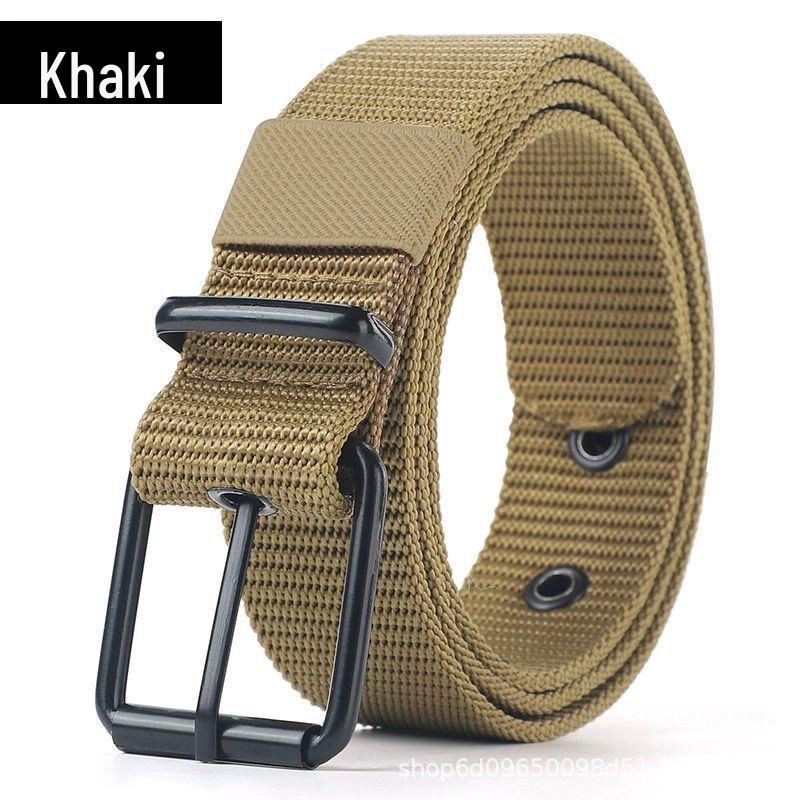 

Чоловічий міцний полотняний ремінь з багатодірковою пряжкою-шпилькою - Корейська молодіжна мода для джинсів та військових тренувань 120cm x 3.8cm хакі