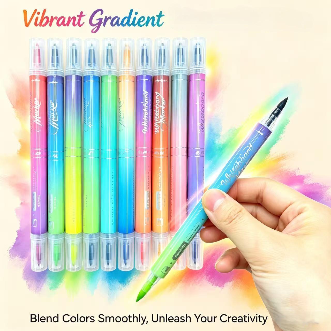 10pcs Dual-color Brush tip Whiteboard Marker Pens, Erasable