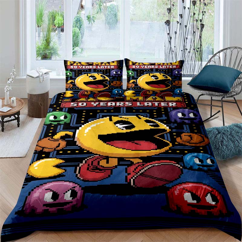 The Pac-Man Children's Educational Play Print Bedding Set—which Includes a Duvet Cover and Two Pillowcases—is the Perfect Holida