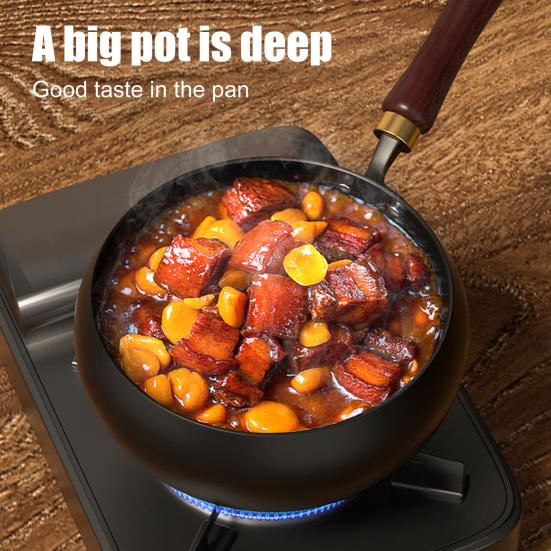 Non-Stick Iron Wok With Wood Handle Traditional Forged Iron Pot For Gas