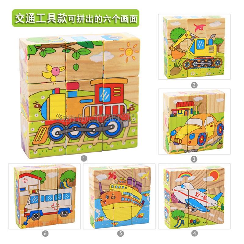 9pcs Wooden Animal Kids Toys 6 Sides Wisdom Jigsaw Early Education Learning Tangram Children Game 9pcs Single 3d Puzzle