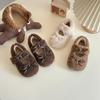 Children's Korean-style Furry Shoes, New Winter Model for Girls, Bow-tie Warm Princess Shoes, Soft-soled Warm Loafers