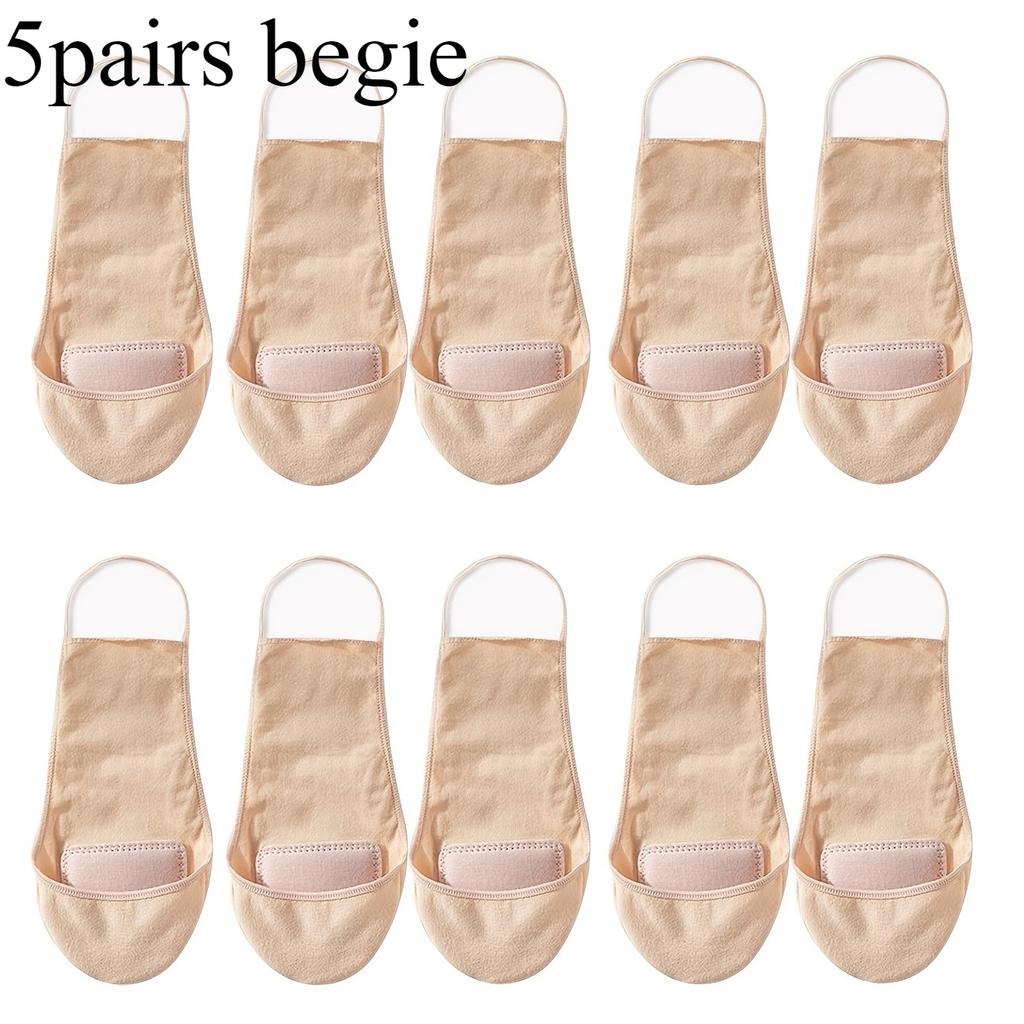 5 Pairs Women Invisible Boat Socks, summer thin shallow mouth design. Anti-slip half sole, heel drop-proof, comfortable socks
