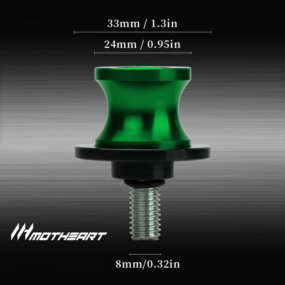 MotHeart M8 Swing Arm Bobbin Compatible Z650RS 2022-2024 Paddock Stand Shock Absorption Protective Slider z650rs Part (Green)