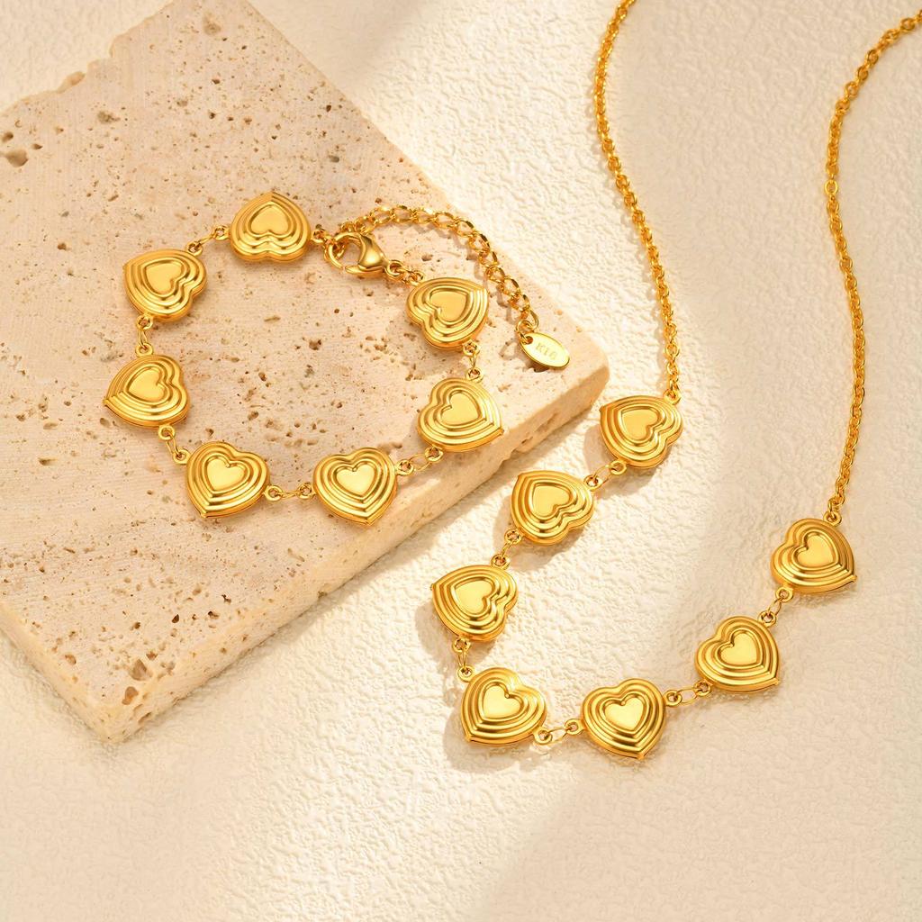 Personalized Exaggerated Stainless Steel Plated 18K Gold Hollow Heart Bracelet Necklace Br-2721