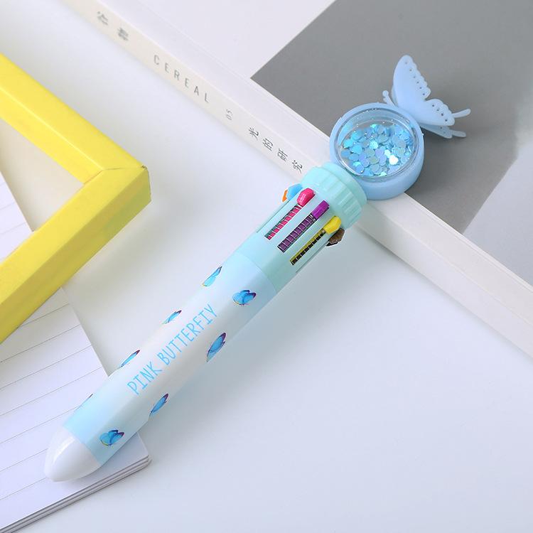 Sequin Butterfly 10 Colors Ballpoint Pen, Multicolor Student Oil Pen, Ins Style Journal Pen