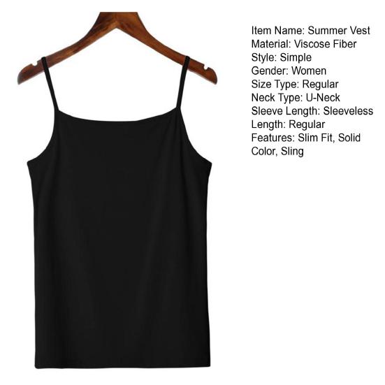 Sommervest Sling Ermeløs Slim Fit Topper Ensfarget Myk Elastisk Tanktopp Kvinners Figur-smigrende Undertopper