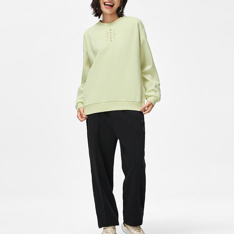 Li Ning Sports Lifestyle Series Printed Crew Neck Pullover Fleece Long Sleeve Sweatshirt Women Sweatshirt Jade-Green AWDT762-5