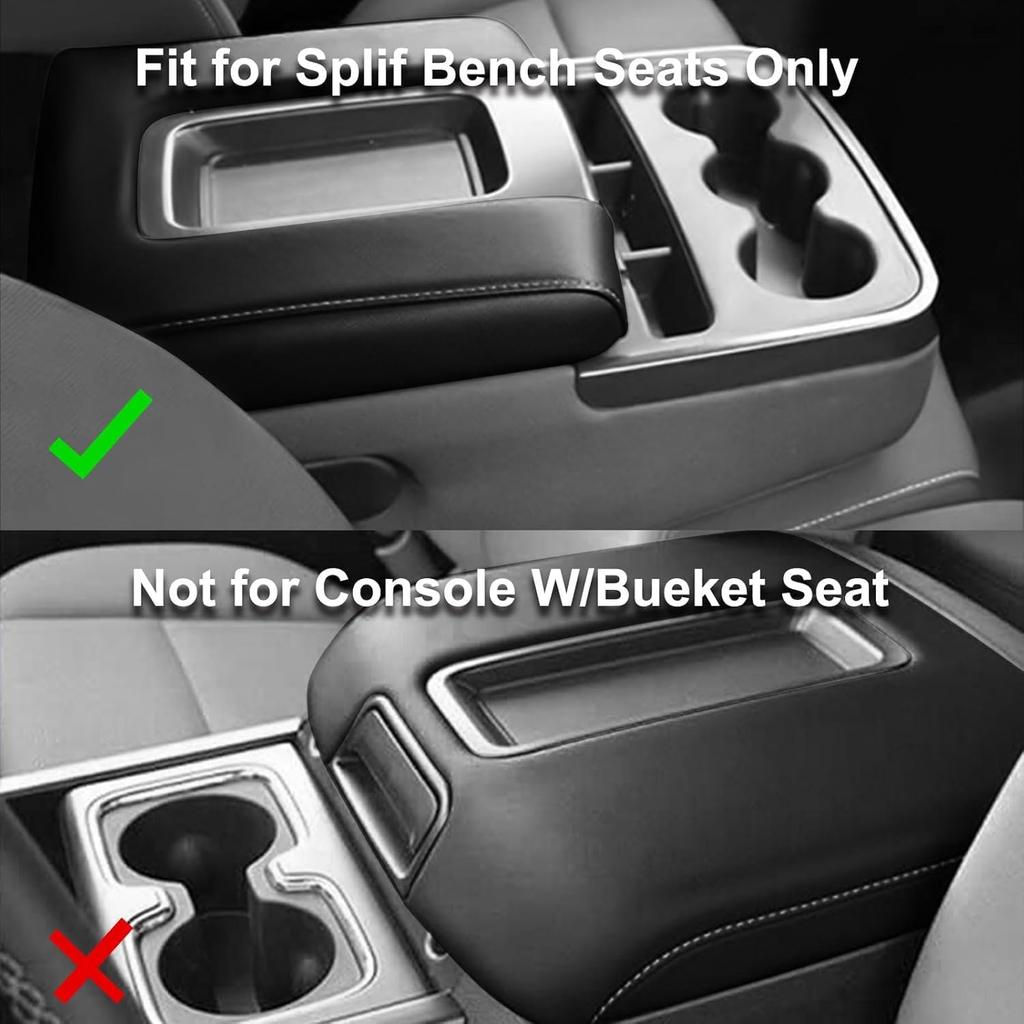 SecosAutoparts Black Leather Center Console Leather Lid Armrest Cover Replacement Compatible With Chevy Silverado GMC Sierra 2014 2015 2016 2017 2018