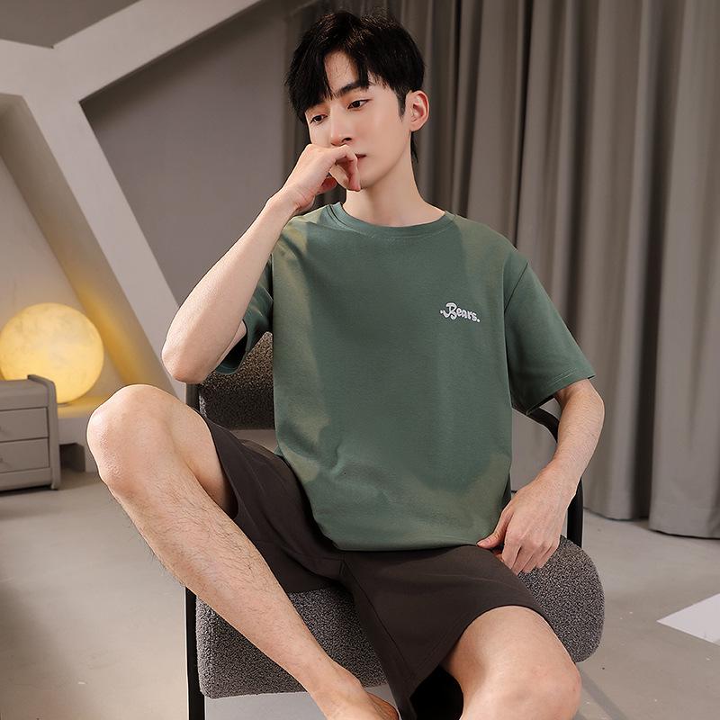 

Мужской летний хлопковый пижамный комплект 2024: Короткий рукав и шорты, носить дома или на улице L