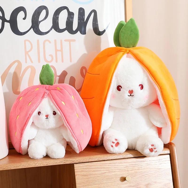 18CM Lovely Fruit Carrot Strawberry Plush Toy Rabbit Doll Big Ear Animal Sleeping Pillow Kawaii Room Decor Children Gift