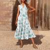 Women's Casual And Fashionable V-neck Sleeveless Printing Mid Length Dress
