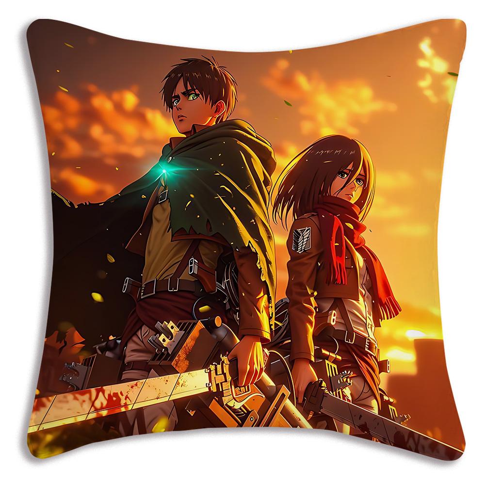 Anime Attacks on Titan Pillow Covers Cartoon Sofa Decorative Home Double-sided Printing Short Plush Cute Cushion Cover