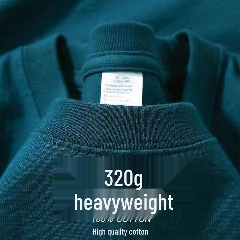 320g Heavyweight American Style Pure Cotton Unisex T-shirt - Thick, Non-Transparent, Summer Loose Fit, Pure White