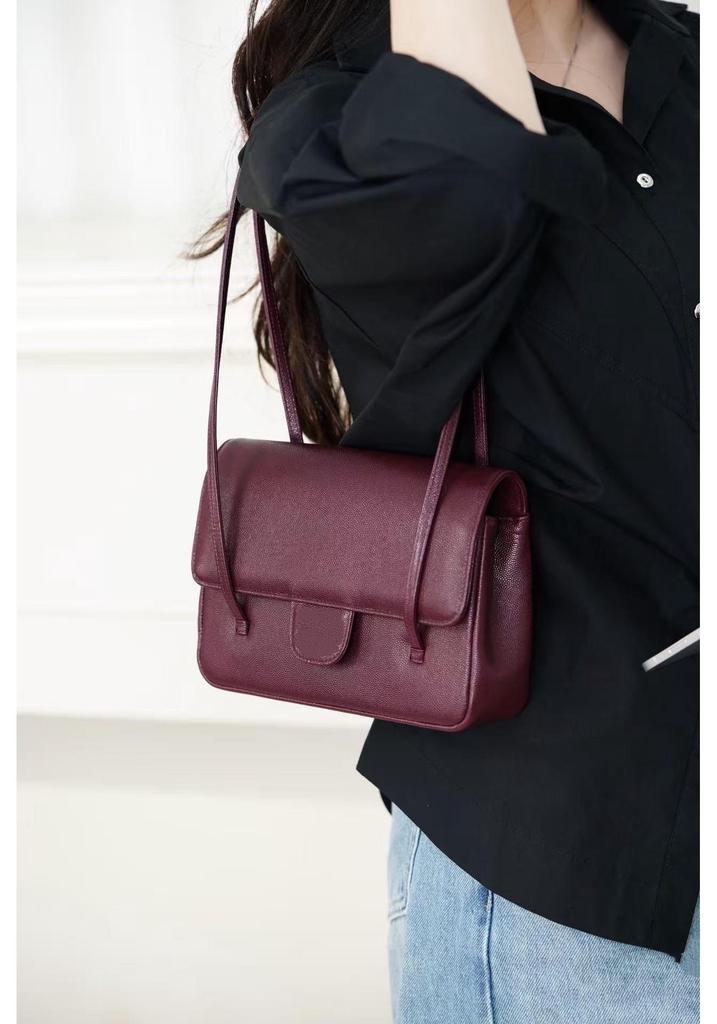 26P Preppy CoCo Genuine Leather Underarm Baguette Handbag