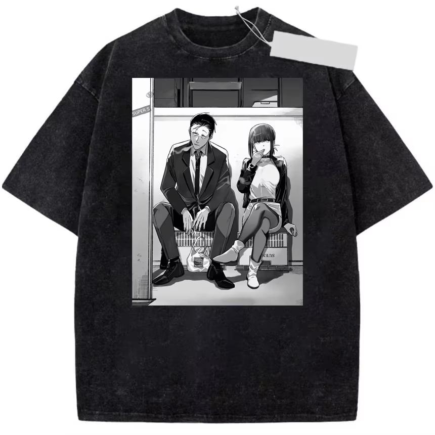 Anime Behind the Supermarket With You Smoking Harajuku Style Summer Unisex Cartoon Yamada Washed Women And Men T-Shirt