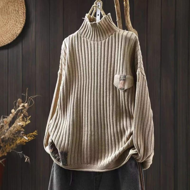 Johnature Women Pullover Sweaters Spring Solid Color Long Sleeve Knitted Cloths Soft Female Sweaters