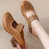 Women's Summer New Leather Hollow Out Block Heel Sandals Soft Sole Non Slip Baotou Outdoor Half Slippers High Heel Sandals