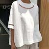 Camicia ad asciugatura rapida Camicia estiva in lino di cotone tinta unita con cuciture in pizzo