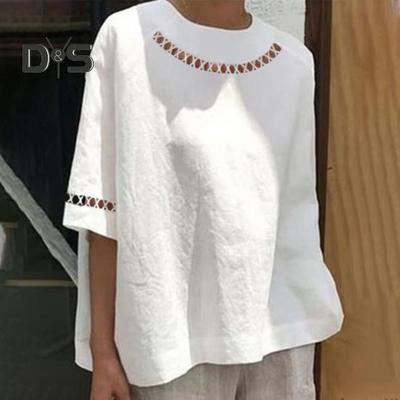 Szybkoschnąca koszula Top Koronkowe szwy Moda Solidna bawełniana lniana letnia koszula