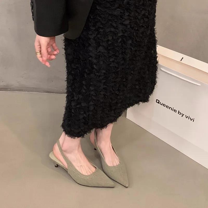 

Женские туфли на высоком каблуке, летние новые модные туфли с острым носком, женские туфли-лодочки на шпильках, с открытой пяткой, неглубокие свадебные туфли Zapatos Mujer 36 зелёный