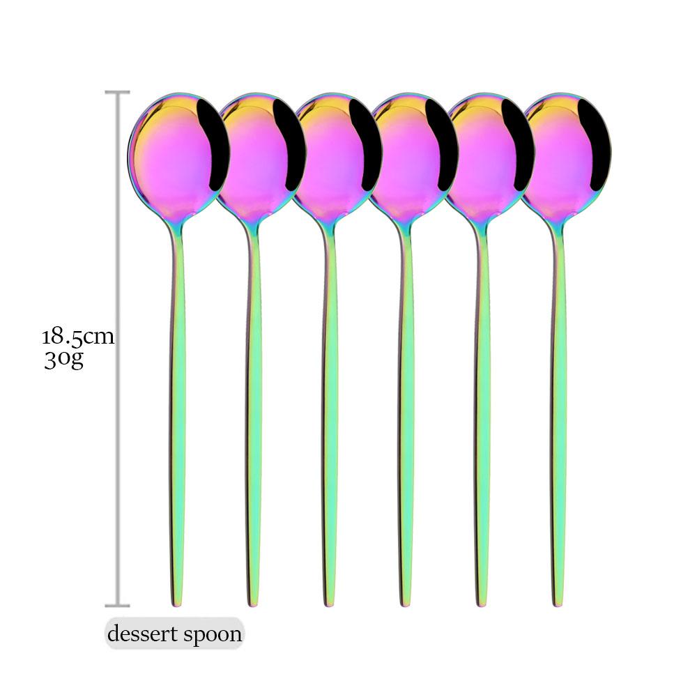6Pcs Multicolor Cutlery Set Fork Knife Spoon Flatware Stainless Steel Dinnerware Set Long Ice Spoon Kitchen Tableware Set