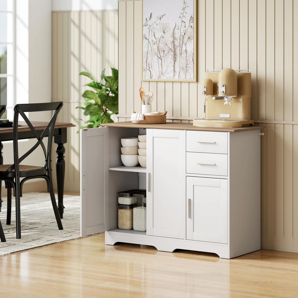 Buffet Sideboard Storage Cabinet With 2 Drawers 3 Doors And Adjustable Shelf 100 X 40 X 78 Cm White And Natural Wood