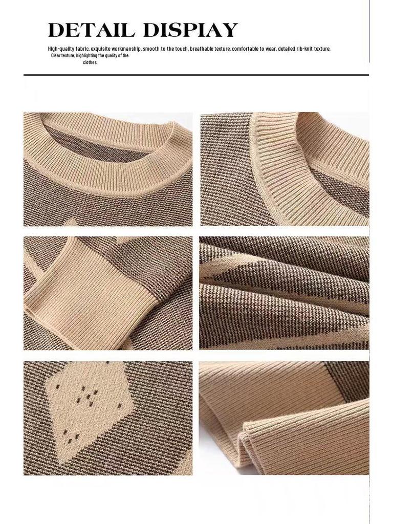 Retro Jacquard Versatile Wool Sweater - 2025 Autumn/Winter Collection: Long Sleeve, Round Neck, Warm, Comfortable, Casual Base Layer