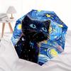 1pc Starry Night Kitten Pattern Automatic 3-Fold Umbrella, 8 Steel Frames, High-Value Folding Umbrella, Suitable for Office, Travel and Outdoor A