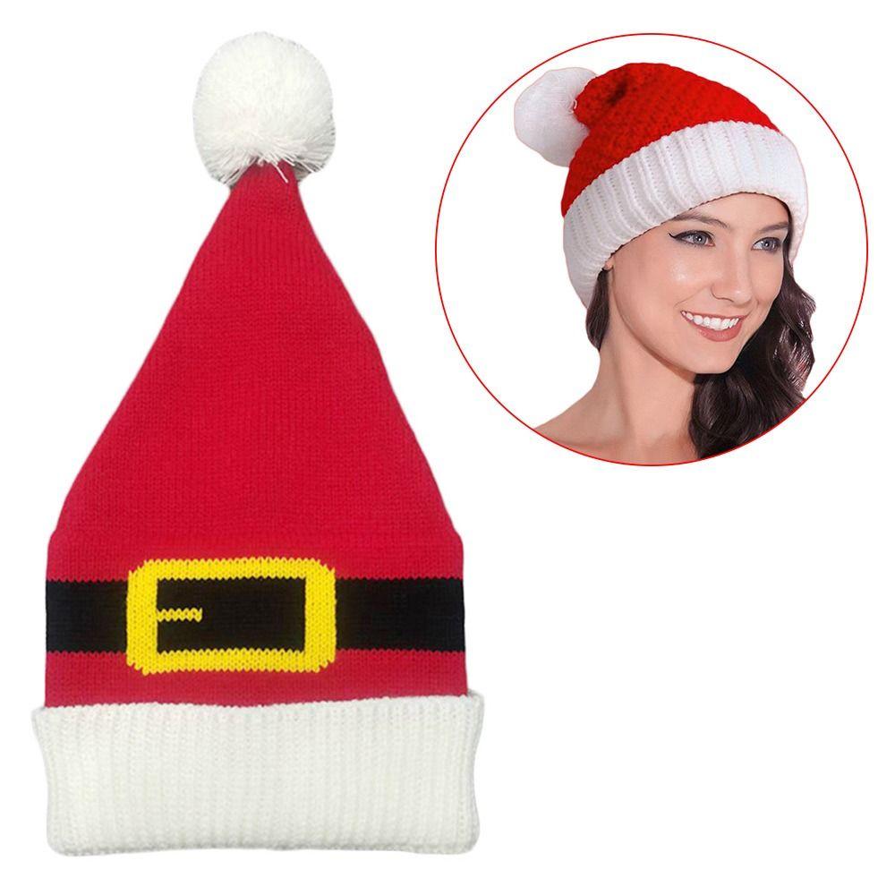 Fashion Fur Pom Poms Christmas Hat Thick Plush Santa Claus Cap Holiday Winter Xmas Gifts for Adults