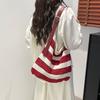 Knitted bag women's large-capacity new casual striped fashion contrasting color shoulder bag woven tote bag