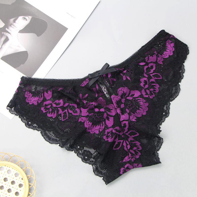 Luxury women's underwear, sexy lace transparent temptation briefs, low waist, hip lift, hollow pants