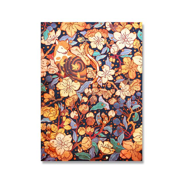 Vintage Cat Cartoon Animal Flower Plant Nordic Poster Wall Art Canvas Painting Wall Pictures for Living Room Home Decor Cuadros