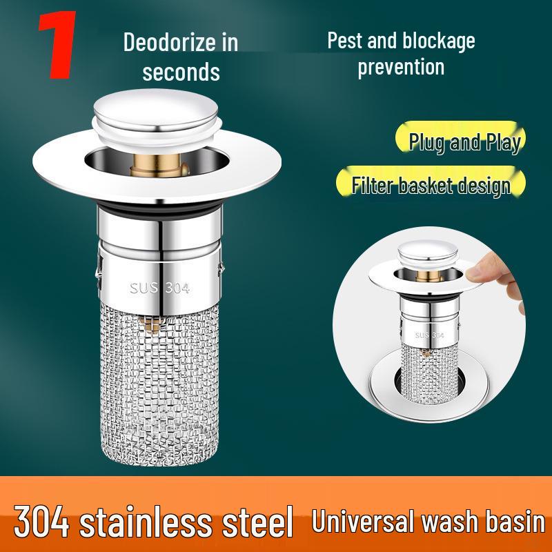 Universal 304 Steel Pop-Up Drain Filter: Anti-Insect, Anti-Odor, Anti-Clog Basin Mesh