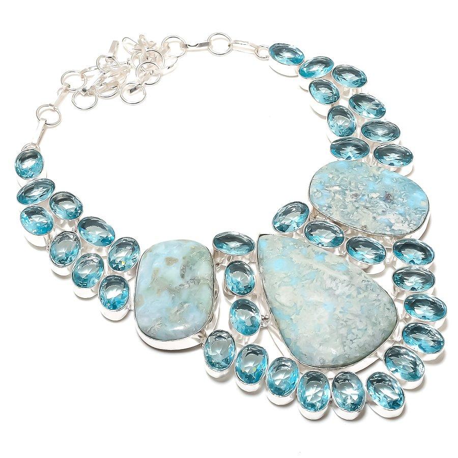 

Натуральный ларимар, драгоценный камень топаз, ювелирное изделие из стерлингового серебра 925 пробы, колье 18 k0K79