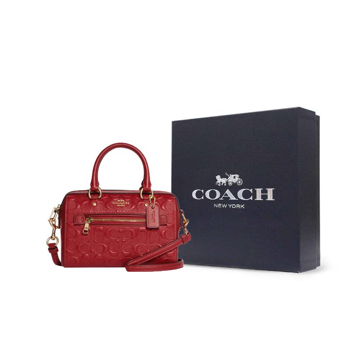 Coach Rowan 15 Signature Embossed Pattern Letter Logo Smooth Calfskin Shoulder Crossbody Tote Mini Women Handbags Red CC944-IMF8Q