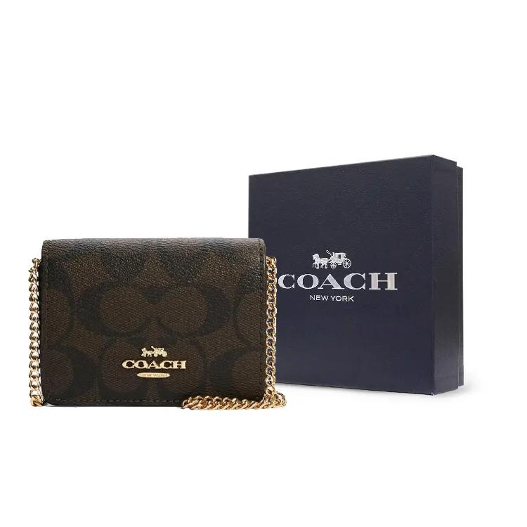 COACH ķēdītes audekla ādas ķēdītes maciņš