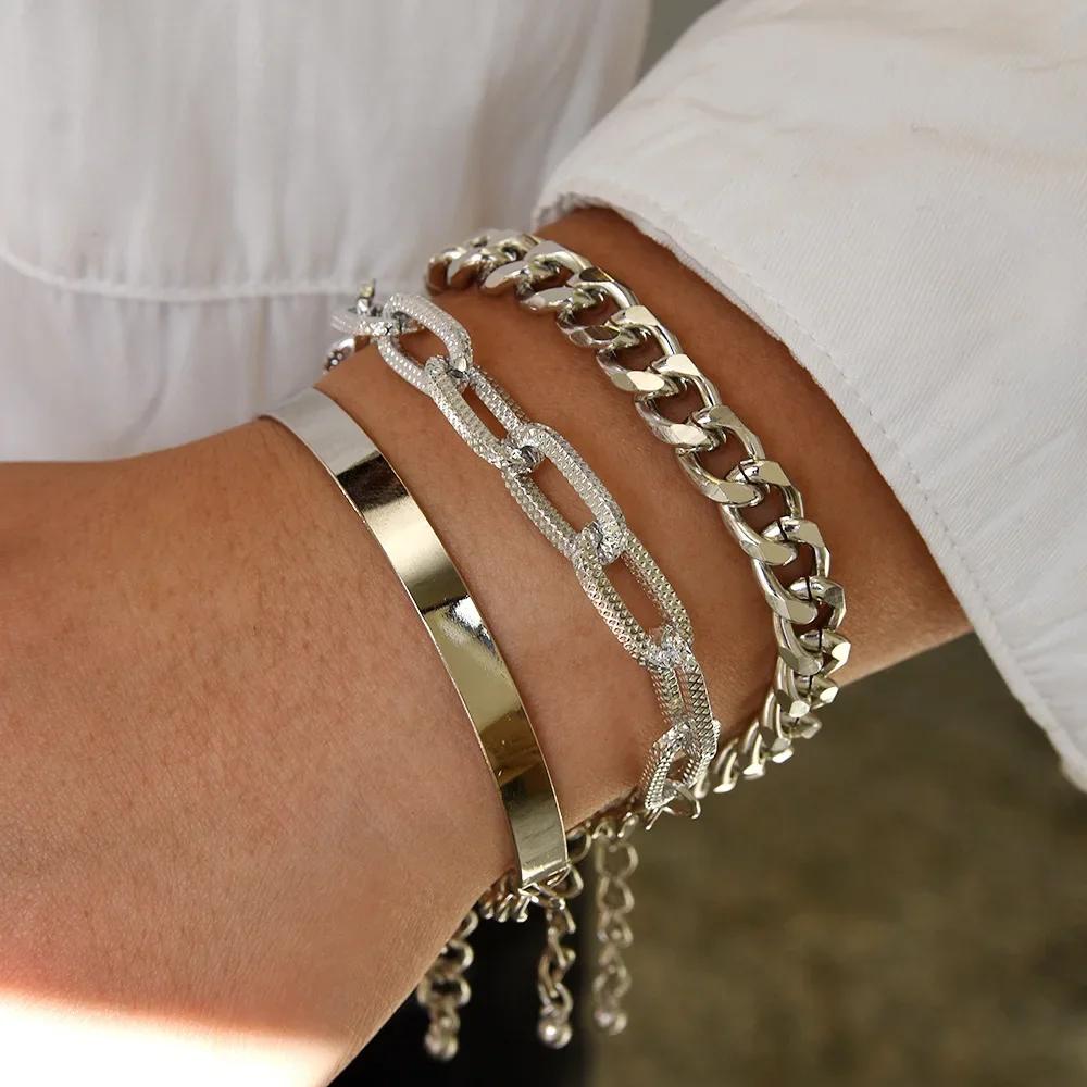 5pcs/Set Vintage Gold /Copper Color Simple Design Multielement Crystal Bracelets Set for Women Adjustable Bangle Zircon GIft