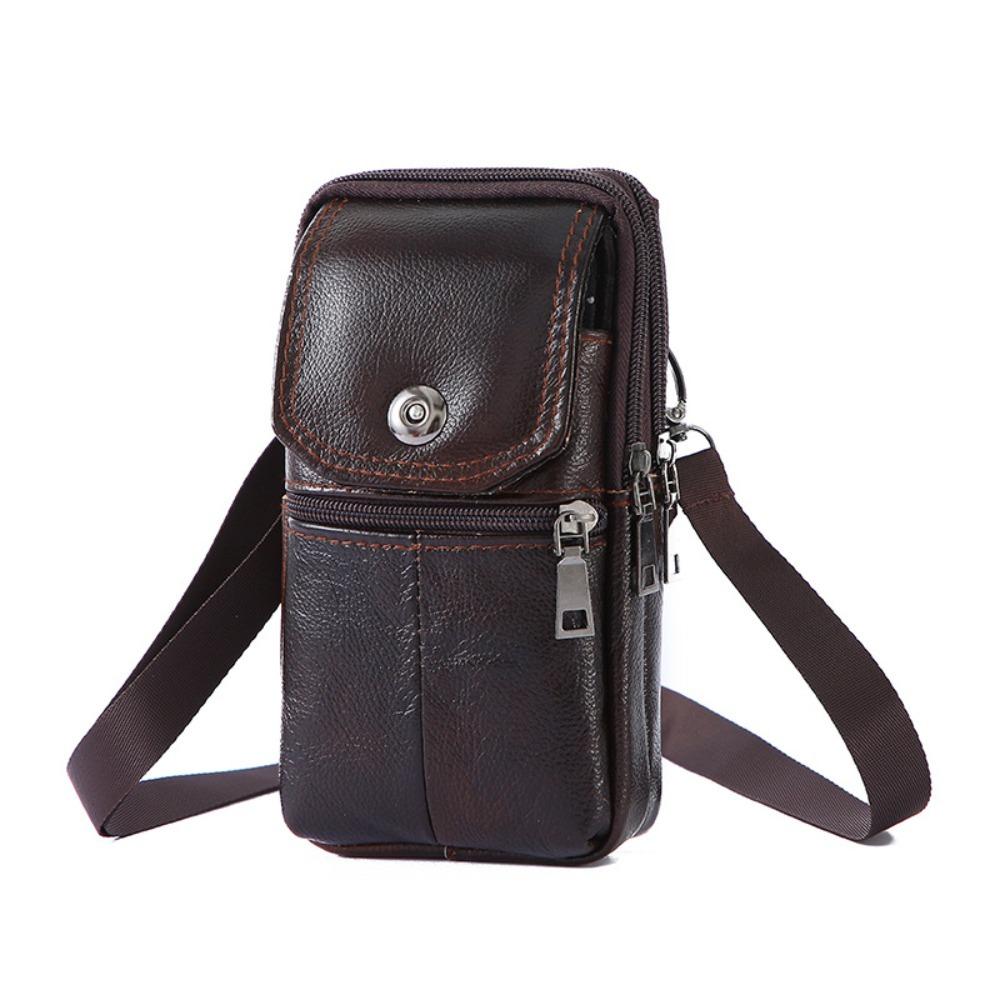 New Cowhide Leather Messenger Bag Multi-Pockets Small Mobile Phone Pouch Solid Color Chest Bag Male