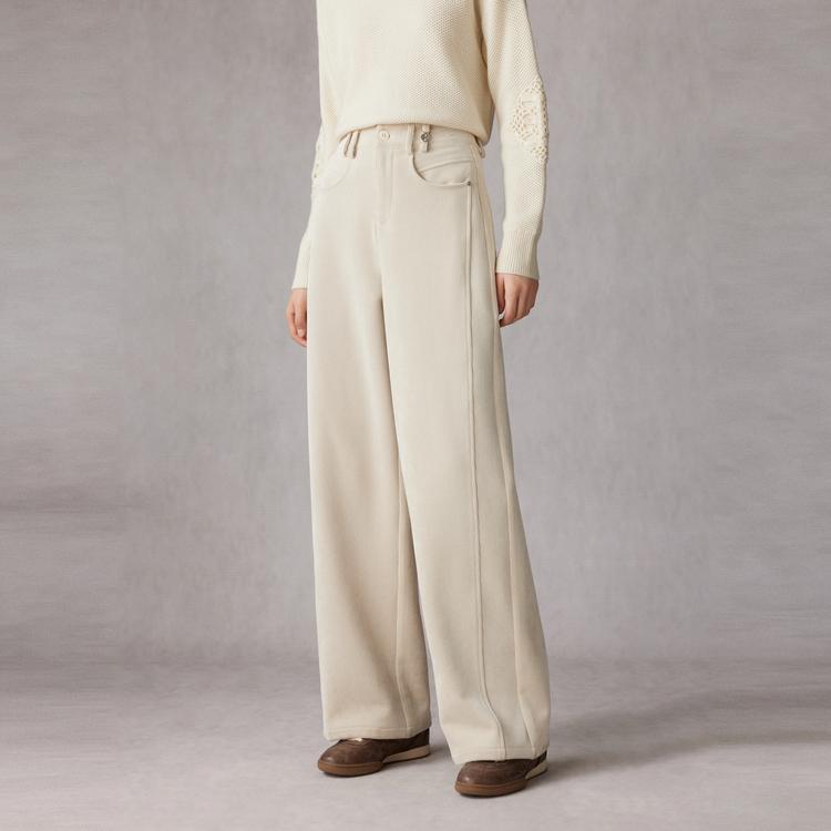 Elle French Style High-End Wide Leg Solid Color Simple Casual Pants Women pants Off-White EK40339