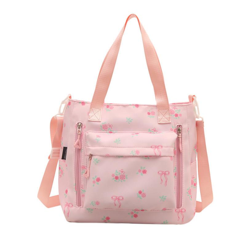 Printed Pattern Casual Canvas Tote Bag With Zipper Closure For University Students School And Travel