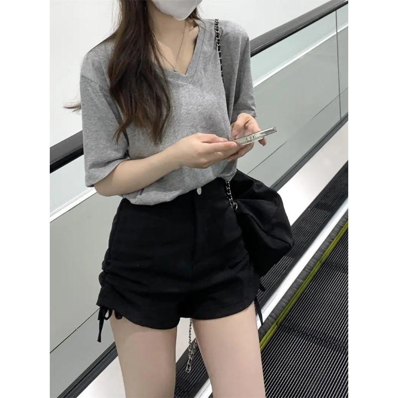 Pure Cotton V-neck Short-sleeved T-shirt for Women in Summer New Niche Korean Version Loose Slimming Versatile Top