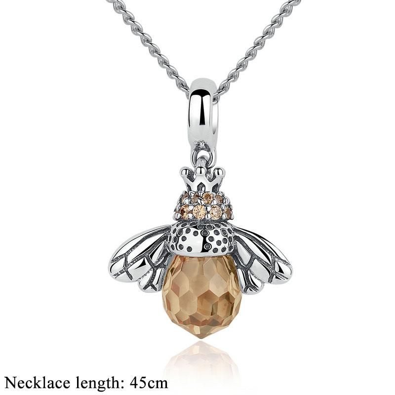 BAMOER 925 Silver Lovely Orange Bee Insect Pendant Necklace for Women 14K Gold Plated Jewelry Birthday Gift 2 Colors