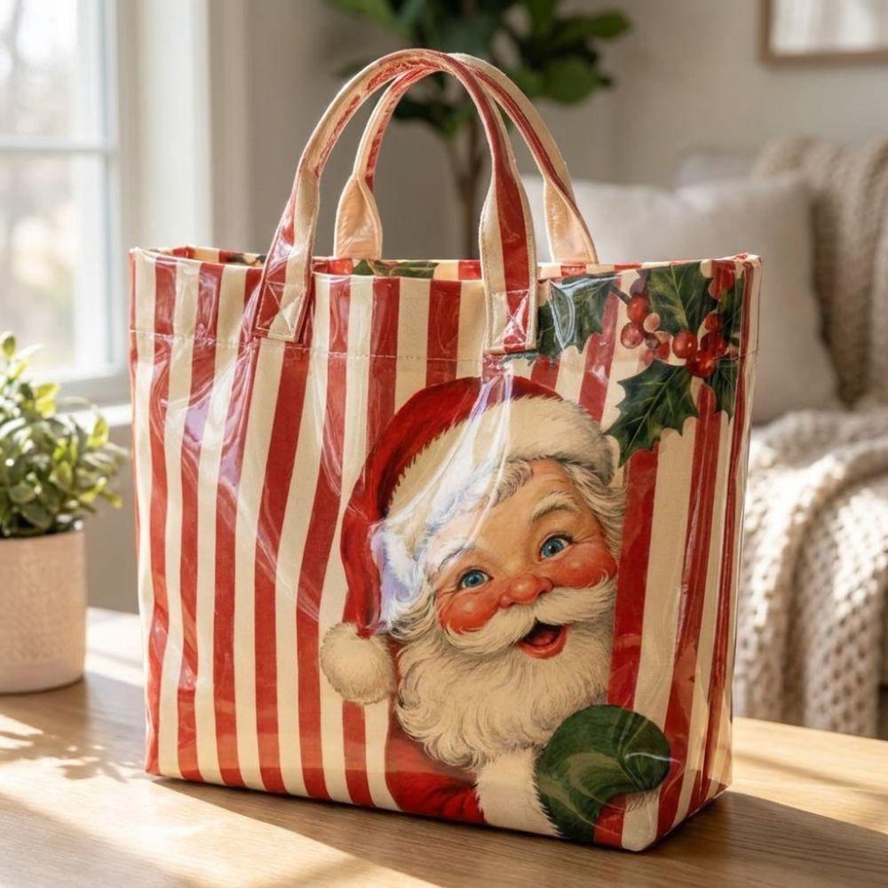 Large Capacity Christmas Print PVC Tote Bag Waterproof Christmas Hand Tote Commute Tote Bag Work