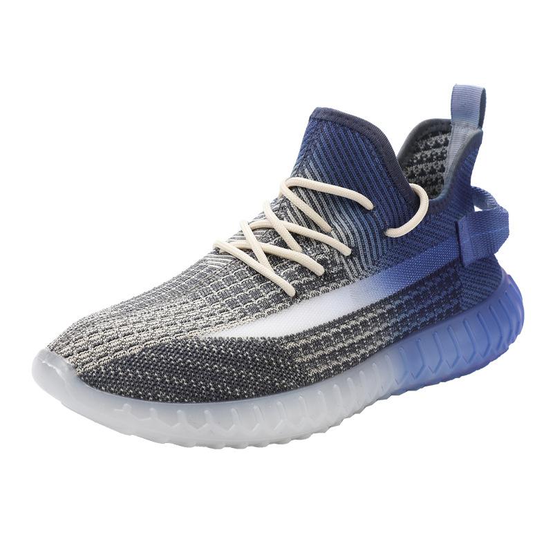 

2025 весна новый тренд постепенное изменение попкорн мужская обувь спортивная обувь мужская дышащая тонкая мода летающая тканая повседневная обувь 39 серо голубой