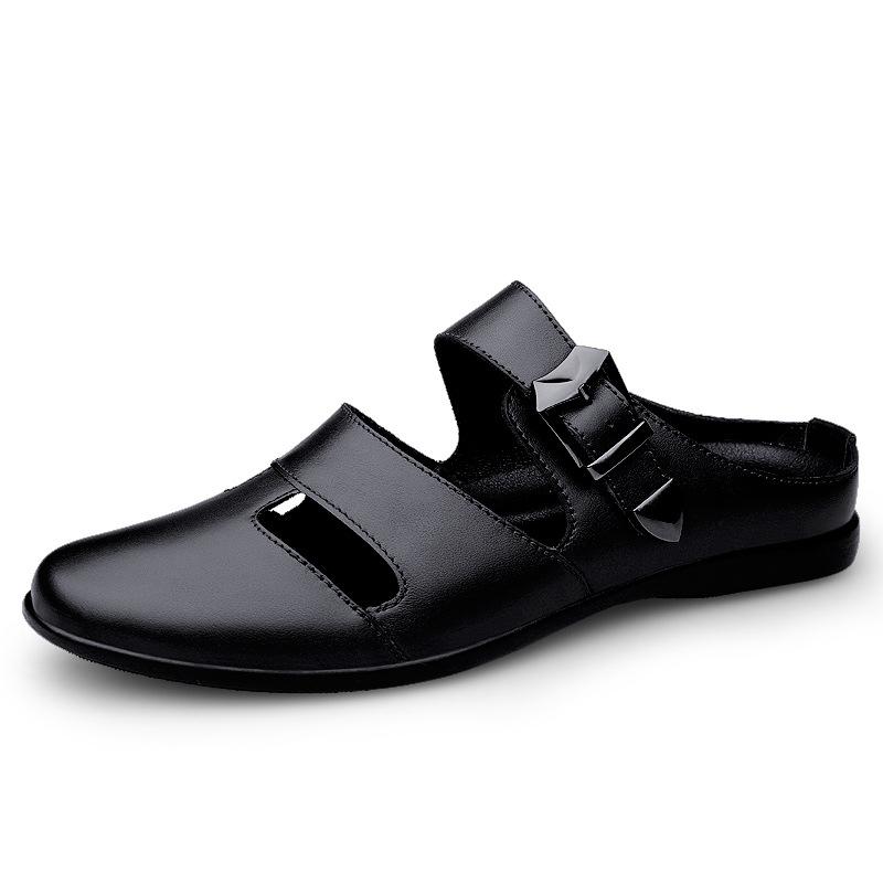 Men's shoes, sandals, half slippers, summer cowhide overalls, flat-soled Muller shoes, one pedal, hole shoes, cool slippers, men
