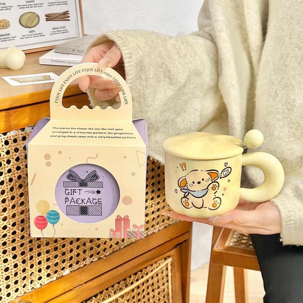 Cartoon Bear Birthday Gift Ceramic Mug with Lid Spoon Cup for Girls with High Appearance Household Water Cup Coffee Cup