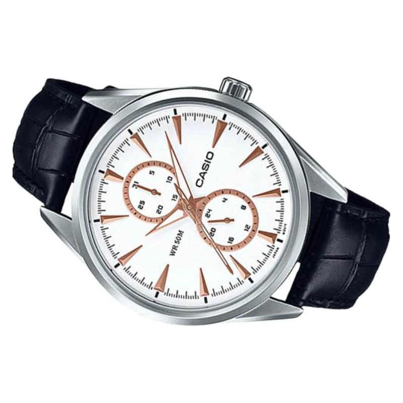 Casio STANDARD Series 50 Meters Waterproof Fashion Quartz Movement Leather Strap Japanese and Korean Watch Men's Watch White Dial MTP-SW340L-7AV